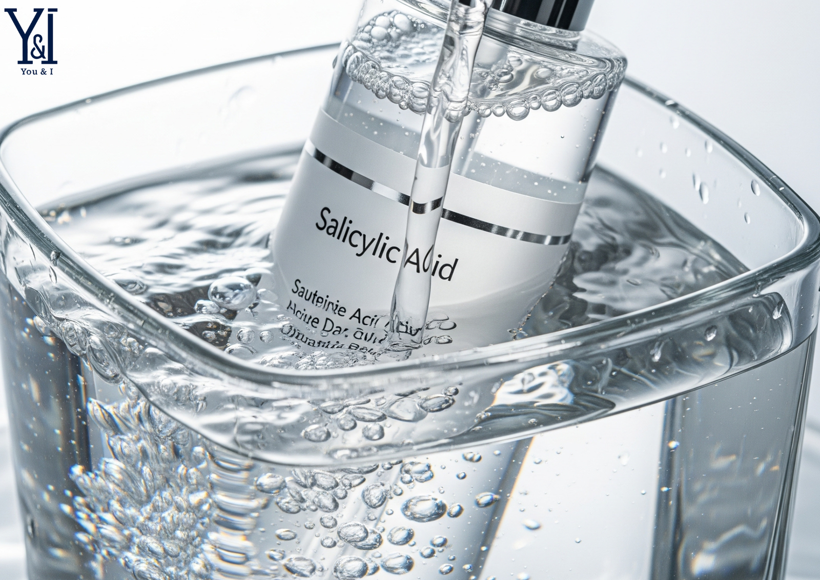 Minimalist skincare product in premium glass bottle placed on neutral background